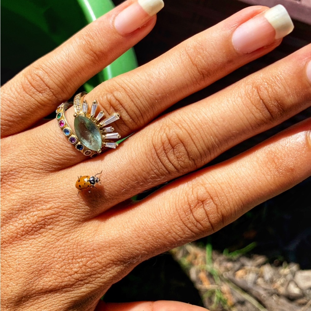 One of one - Jacquie Aiche - Marquise green amethyst, diamond baguette lash ring - Picture 3 of 4